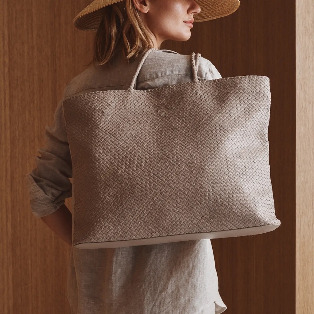 ❌SOLD❌ Quince Italian Leather Handwoven Tote in Taupe